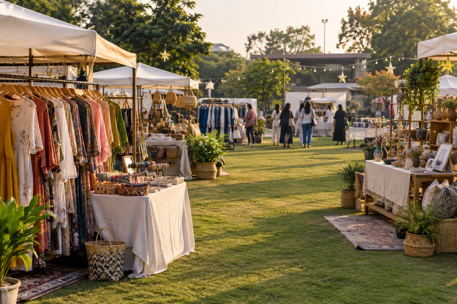 Outdoor pop-up shopping stalls with independent brands and handcrafted products for La Feria in Chandigarh
